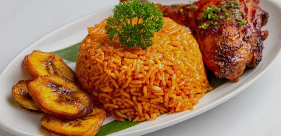 Jollof  Rice with Goat Meat and Plantain