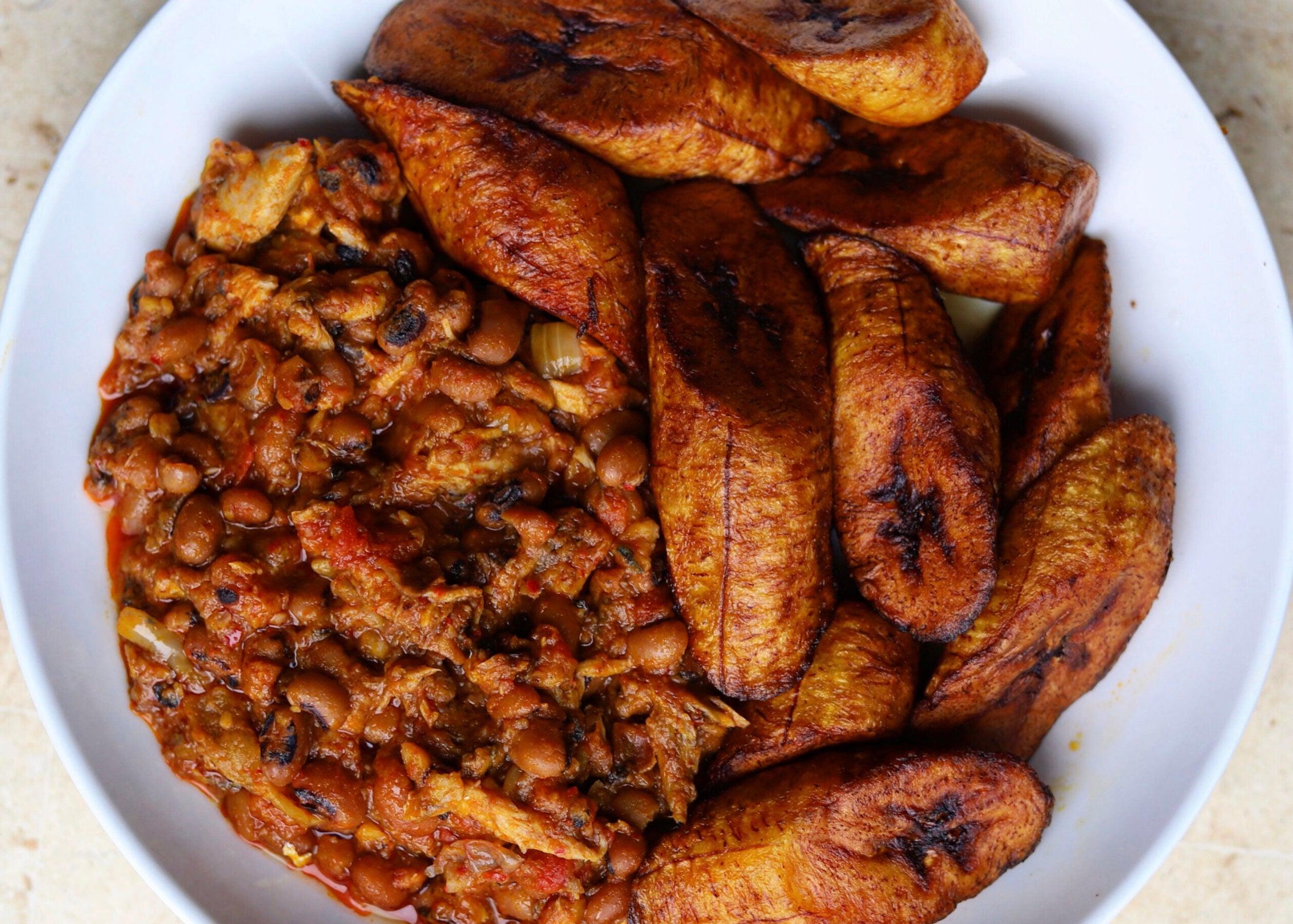 Fried Plantain with Beans Stew