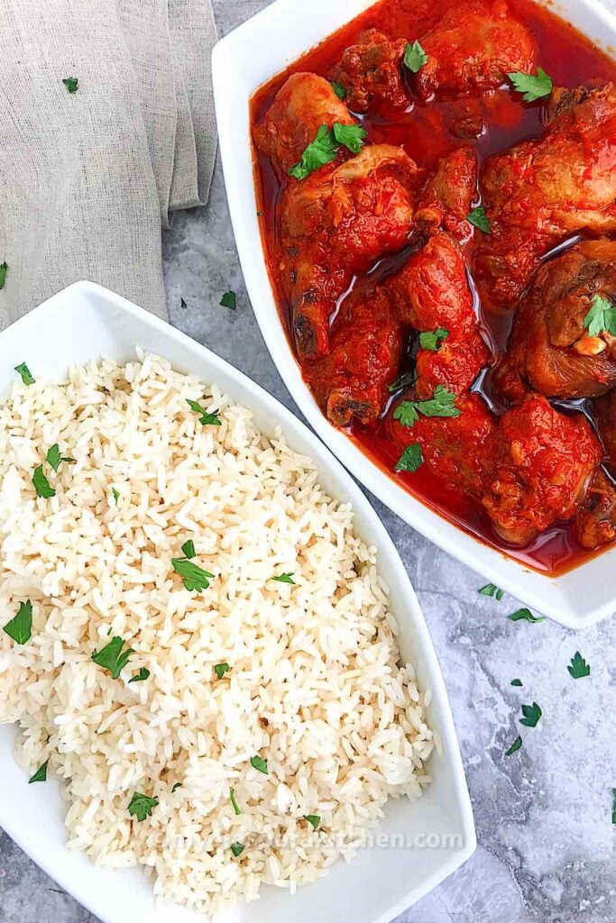 Plain Rice with Freda's Spicy Tomato Sauce